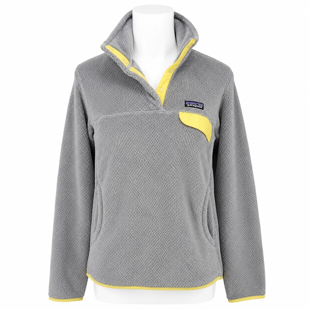 Patagonia Re-Tool Snap-T Fleece Pullover Womens Medium Grey Yellow Trim 25442